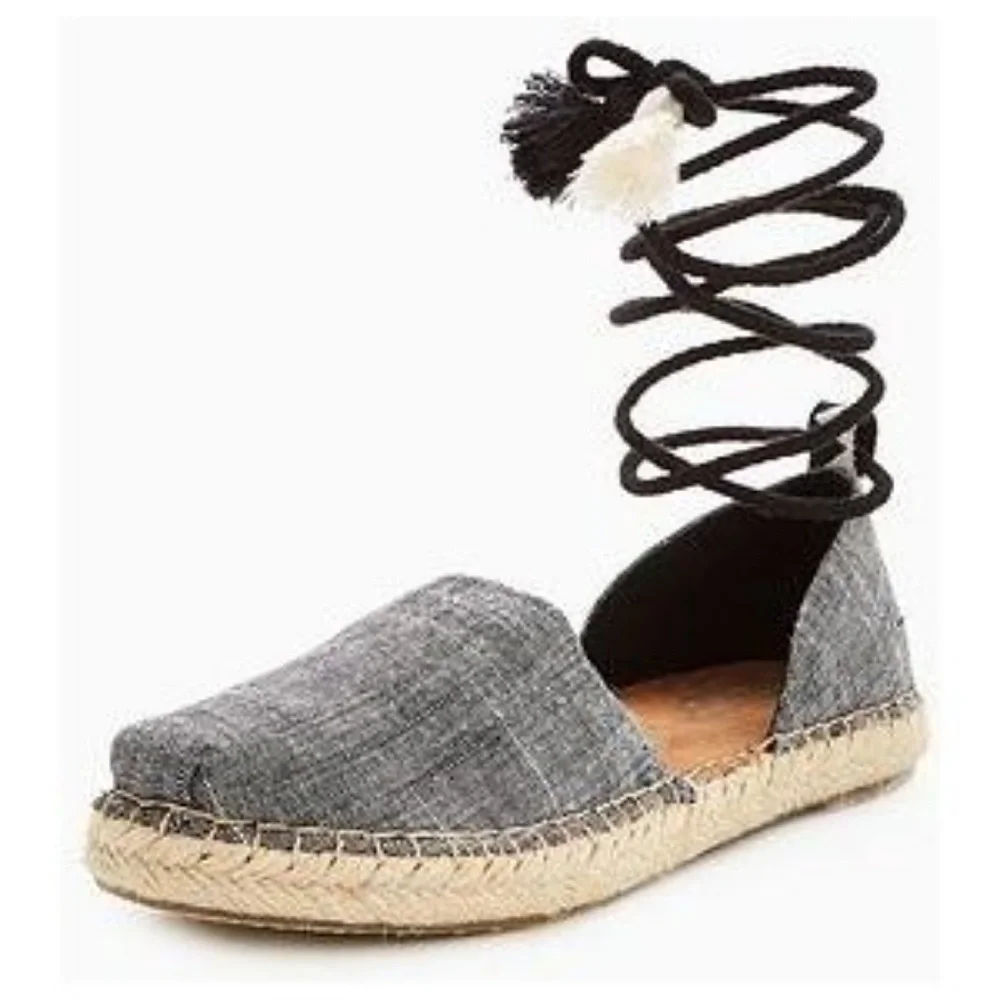 TOMS Black Chambray Lace Up Espadrilles Shoes
